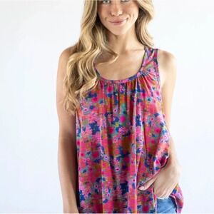 NATURAL LIFE Pink and Blue Floral Tank Top